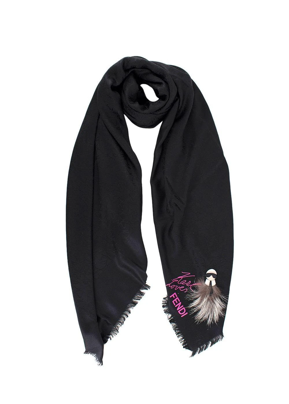 FENDI Pre-loved Black Scarf x Karl Lagerfeld