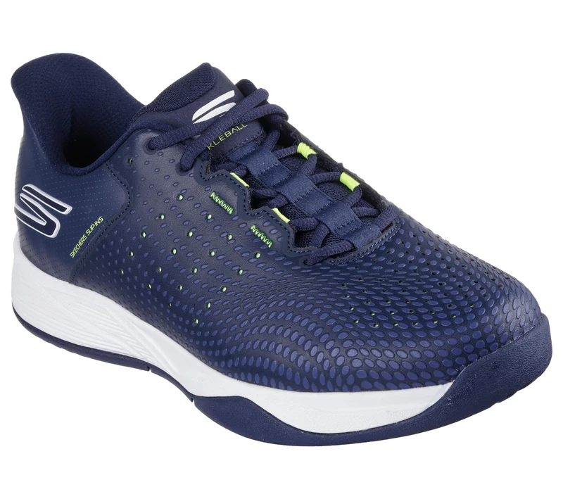 Skechers Men's Viper Court Reload Trainers, Navy Synthetic Textile Yellow Trim, 9.5 UK