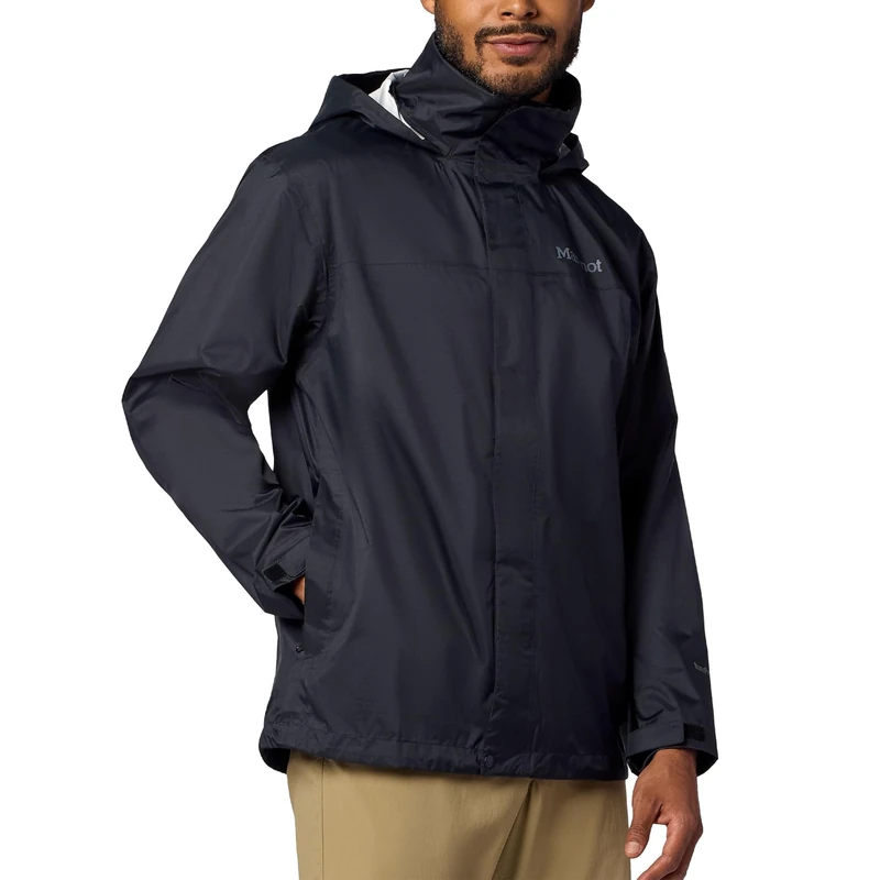 Marmot Men's PreCip Evo Jacket, Waterproof Jacket, Lightweight Hooded Rain Jacket, Windproof Raincoat, Breathable Windbreaker, Ideal for Hiking and Cycling, Black, XL