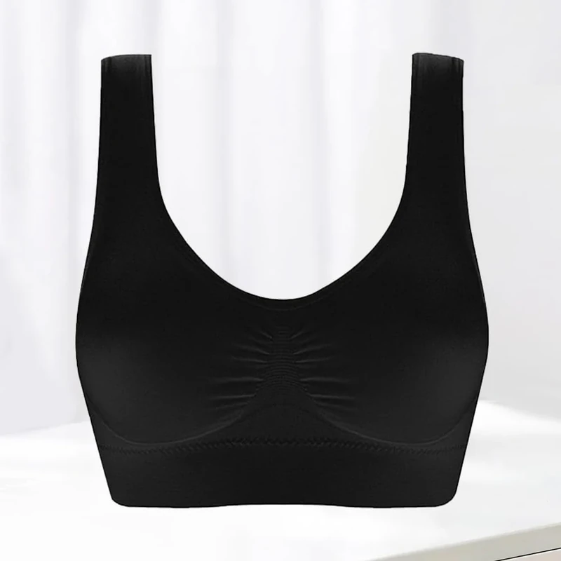 Seamless Comfortable Sports Bras for Women with Removable Pads for Active Lifestyle, Black (Black 1), L