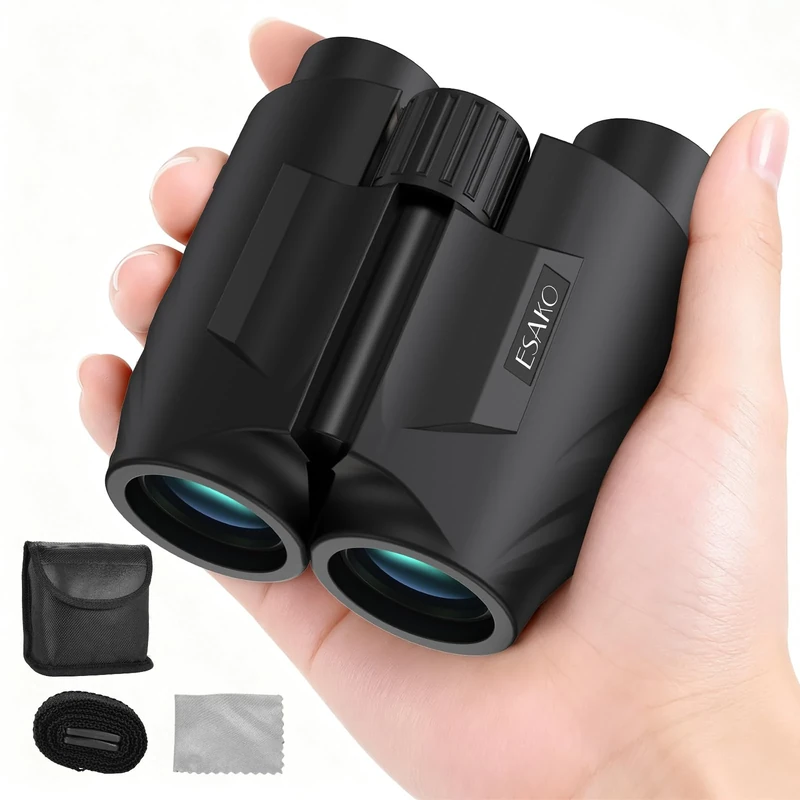ESAKO 12x30 High Powered Binoculars for Adults & Kids, Compact Waterproof Binocular with Low Light Vision & Large Eyepiece, Easy Focus Small Binoculars for Bird Watching, Hunting, Travel, Sightseeing