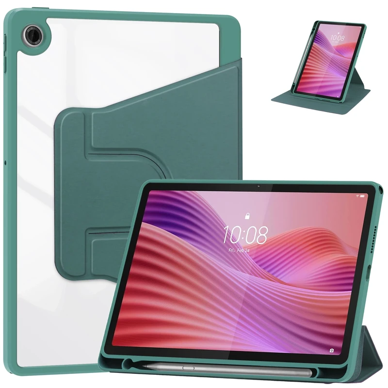 YRH for Lenovo Tab 10.1 Case 2025 (TB311FU), 360 Degree Rotating Stand Protective Cover Case for Lenovo 10.1 inch Tablet (Dark Green)