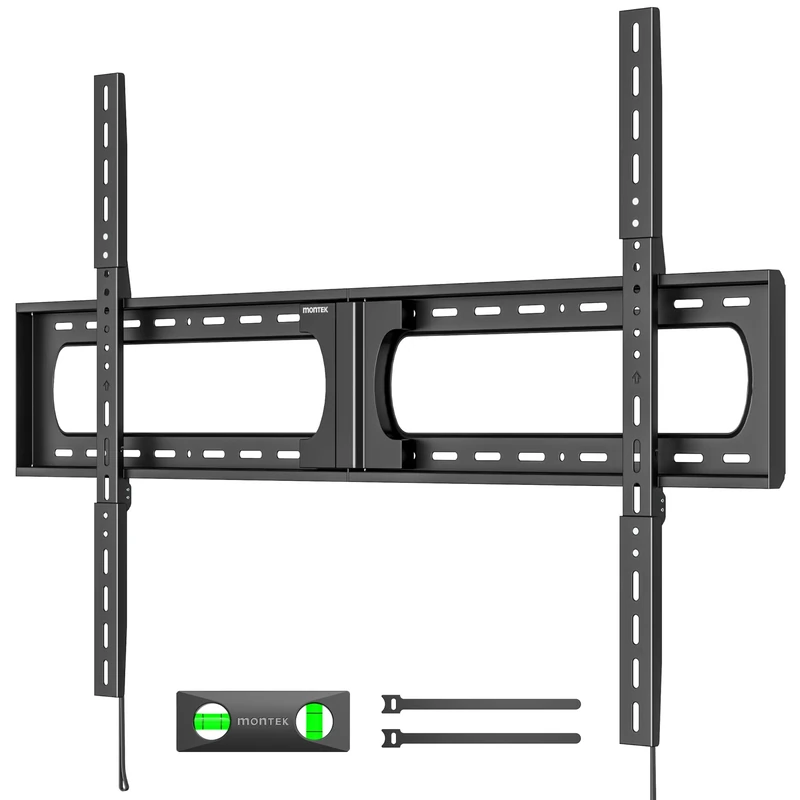 monTEK Ultra Slim TV Wall Bracket for 37-140 Inch Flat & Curved TVs, Heavy Duty TV Bracket up to 136kg, TV Wall Mount 30mm from Wall with Bubble Level and Cable Ties, Max VESA 1200×800mm, TM1007W-XLF