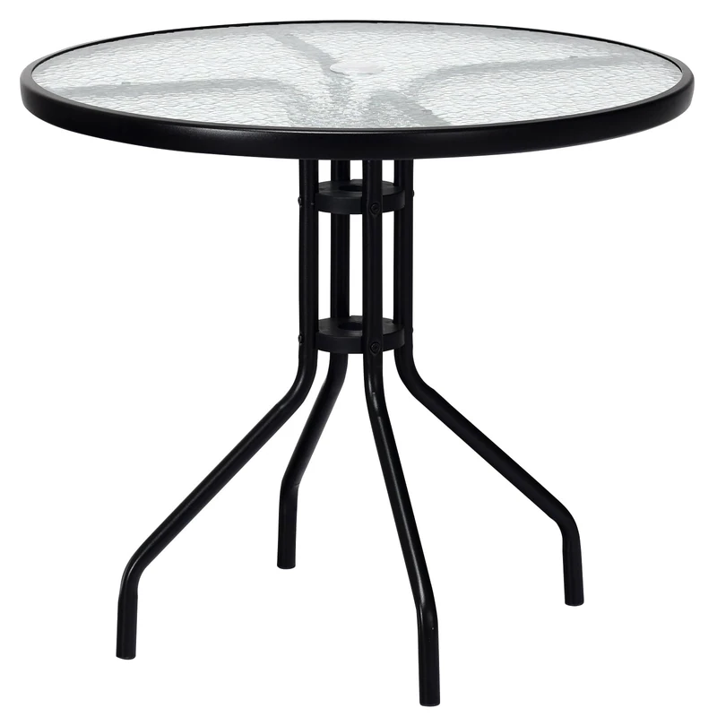 FANTASK Weatherproof Garden Table, Round Balcony Table with Umbrella Hole, Patio Table with Tempered Glass Table Top for Yard, 70 x 70 x 71 cm, Patio and Garden