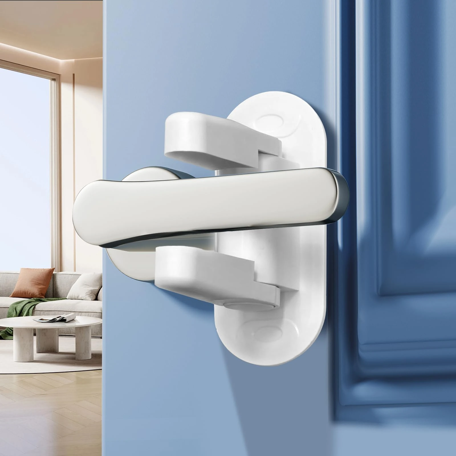 Woobroo Door Lever Safety Lock, 2 Pack Doors Handle Locks Without Drilling for Child-Proof & Pet-Proof, Heavy-Duty 3M Adhesive Tape, No Tools Required, White