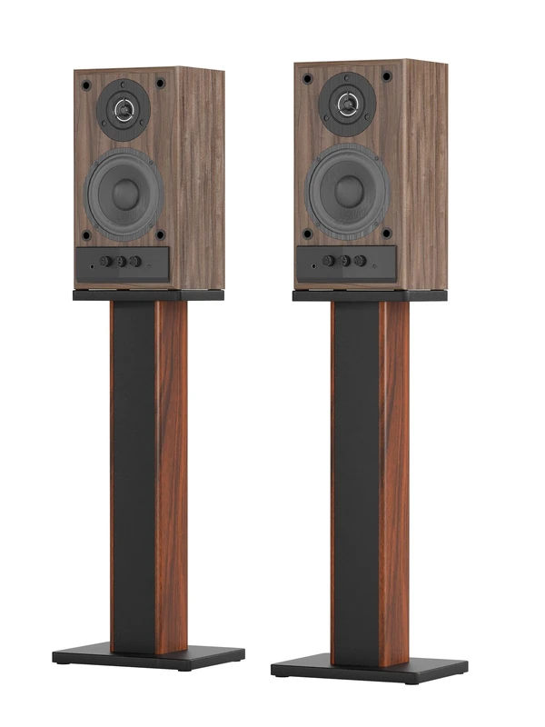 60cm Speaker Stands, 1 Pair Rosewood Wood Grain Floor Stands for Surround Sound System, Home Theater, with Sand Filling and Sturdy Support Fits Bookshelf Speakers