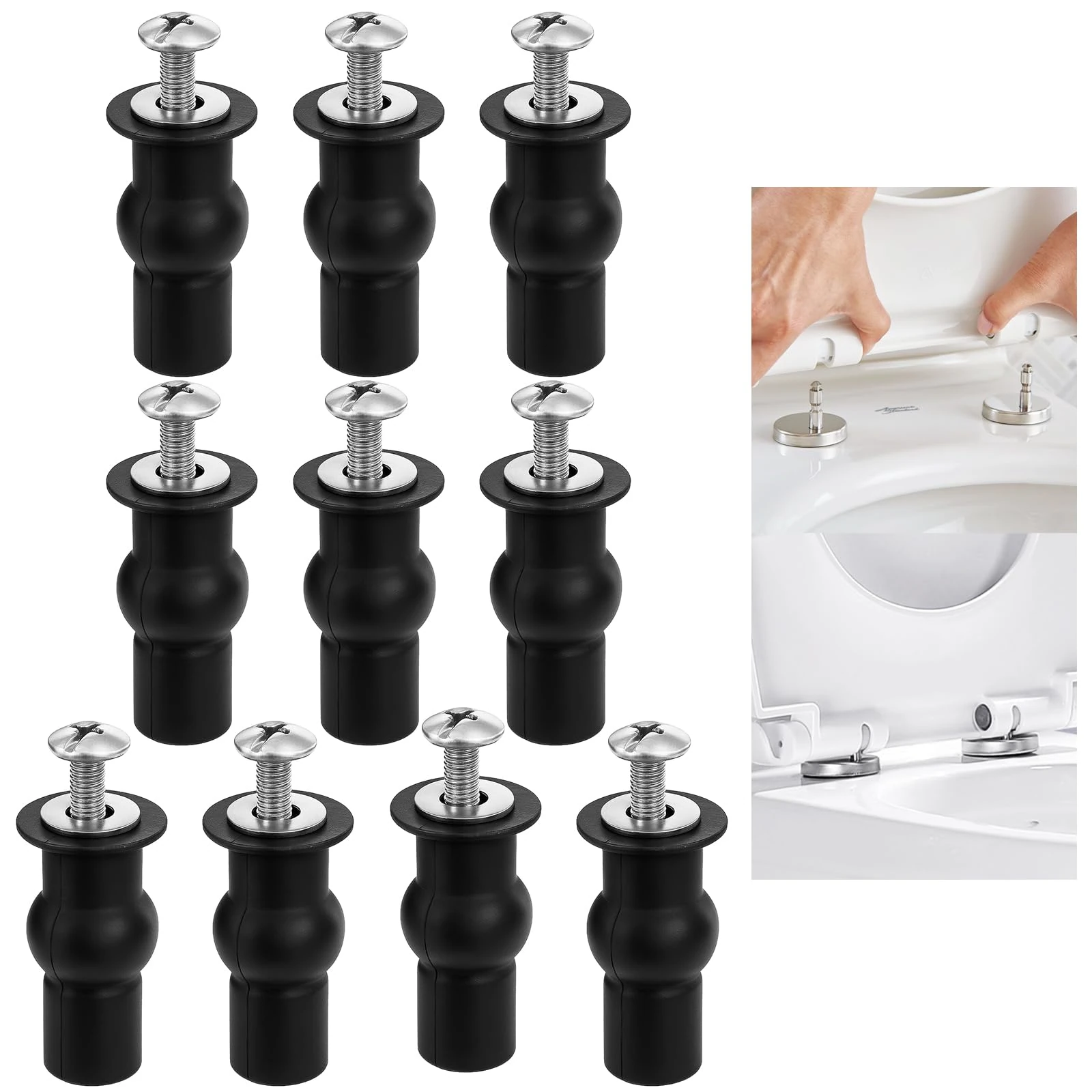 nuoshen 10 Pack Toilet Seat Screws, Toilet Seat Fittings Toilet Seat Hinges Expanding Rubber Top Nuts Screw Fixings Fix WC Blind Hole Fittings