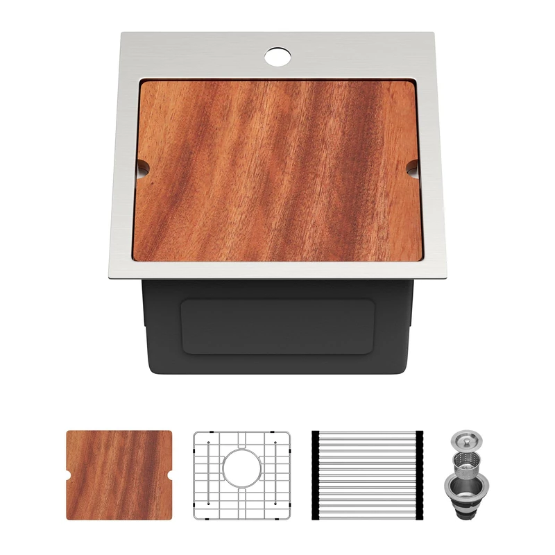 18 Inch Bar Sink Drop in - Beslend 18x18 Drop in Kitchen Sink RV Sink, Topmount Stainless Steel Small Sinks Wet Bar Sinks Workstation 16 Gauge Single Bowl Above Counter