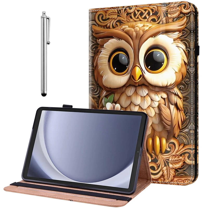 YiChZhe Case for Samsung Galaxy Tab A7 Lite 8.7 Inch 2021 tablet Model SM-T220/T225/T227 Shockproof Protective Case with Adjustable Stand Card Slot Pen Holder Cover, Brown Owl