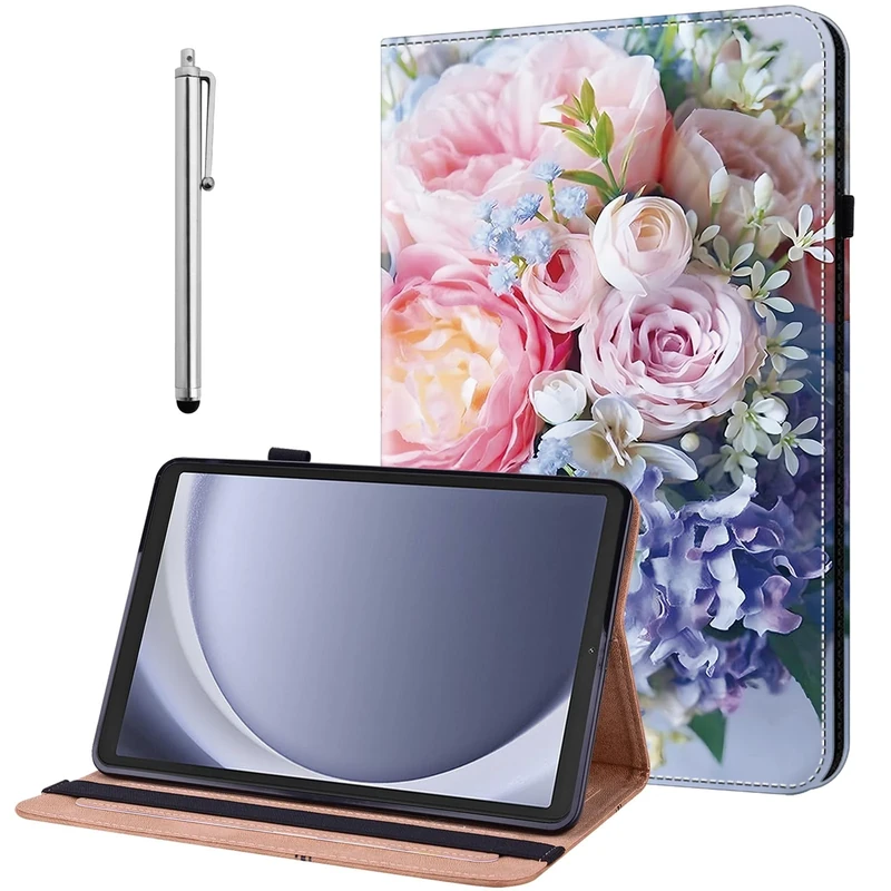 YiChZhe Case for Samsung Galaxy Tab A7 Lite 8.7 Inch 2021 tablet Model SM-T220/T225/T227 Shockproof Protective Case with Adjustable Stand Card Slot Pen Holder Cover, Colored Flowers