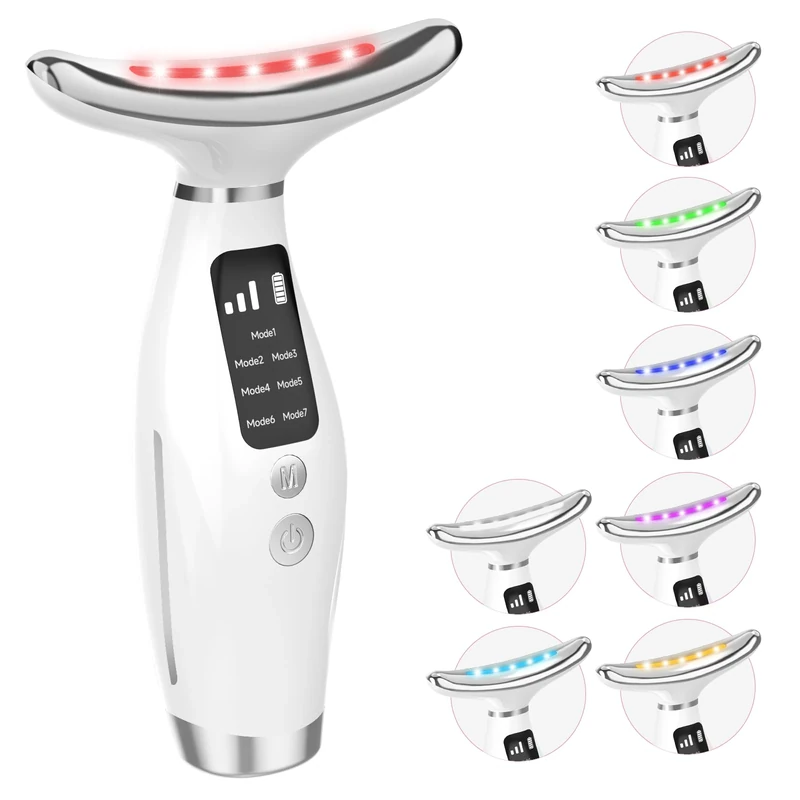 Face Massager, Face Toning Devices with 45±5°C for Electric Facial Device & Neck Massage, 3 Modes 7 Colors Anti-Wrinkle Face Device for Women White