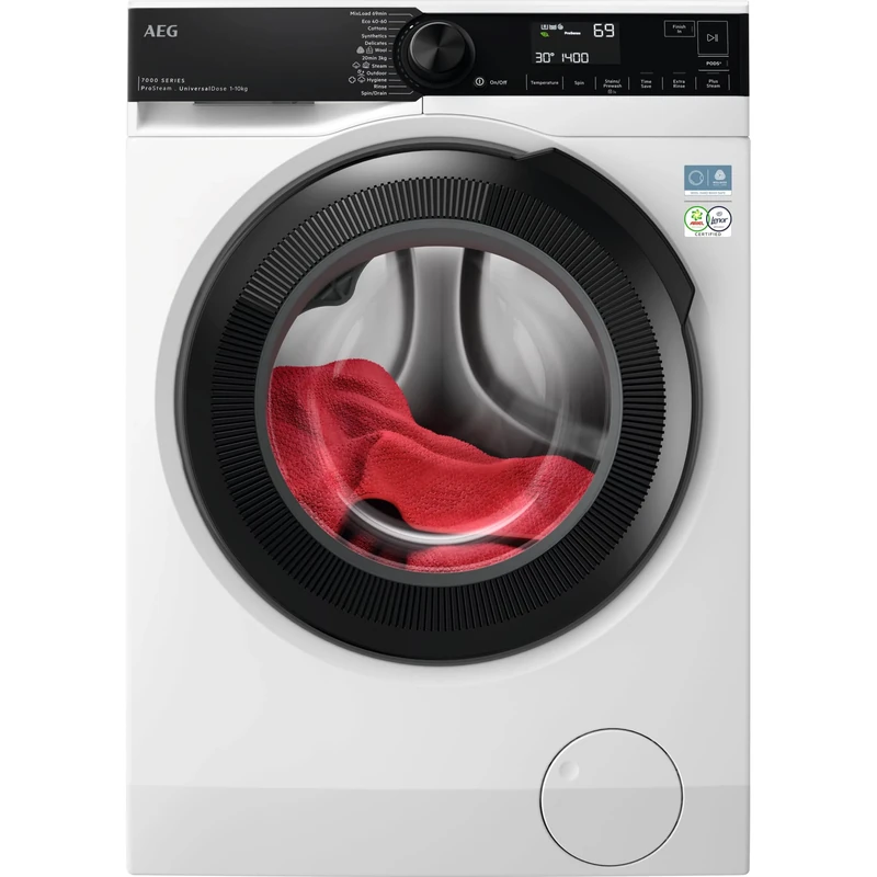 AEG 7000 Series Washing Machine 10kg LFSR74144UD, UniversalDose, Prosteam and Prosense Technology, 1400rpm, Anti-Stain, Steam Refresh, PreciseWash, Mixload 69 programme, White, Class A