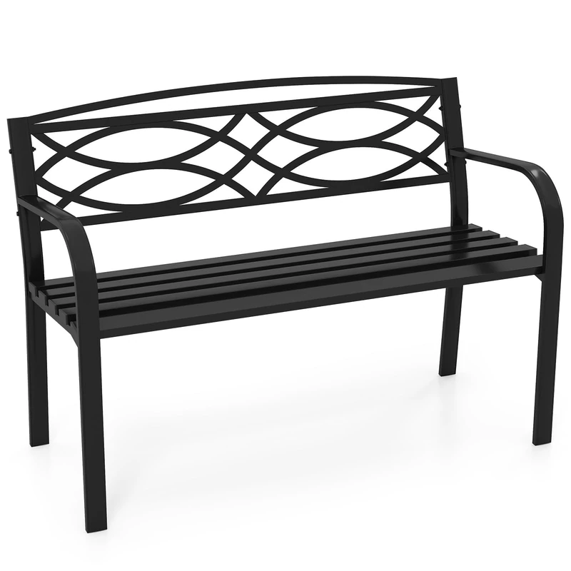 FANTASK Metal Balcony Bench for 2 People, Weatherproof Garden Bench with Backrest and Armrest for Garden, Patio & Balcony, Maximum Load 300 kg, 116 x 49 x 83 cm - Image 1