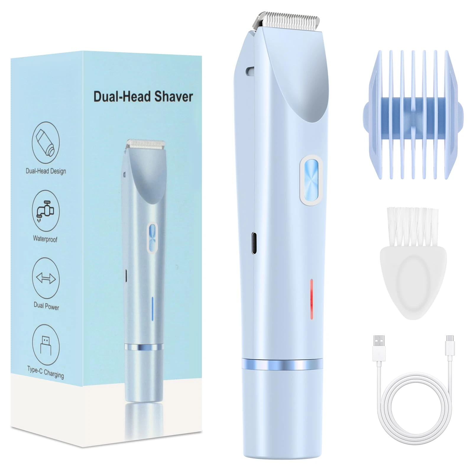 Lady Shaver for Women – 2-in-1 Bikini Trimmer & Razor, 5400 RPM Rechargeable, USB-C, Wet & Dry Use, Electric Razor for Women Legs, Body & Intimate Areas, Blue