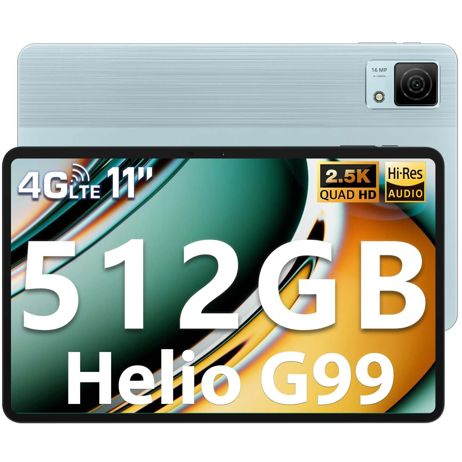 DOOGEE T40 Android Tablets, 512GB ROM (2TB TF)+20GB RAM, 2.5K Tablet 11 Inch, Helio G99, 8580mAh/18W, Gaming Tablet with Sim Card Slot, 3.5mm Jack/16MP/5G WiFi/Hi-Res/Quad Speakers/Face ID, Blue