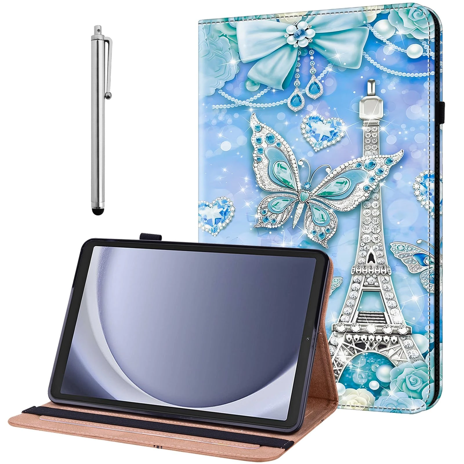 YiChZhe Case for iPad (A16) 11th Gen 11'' 2025/iPad 10th Generation 10.9'' 2022 Shockproof Protective Case with Adjustable Stand Card Slot Pen Holder Auto Wake/Sleep Cover, Butterfly Drill Tower