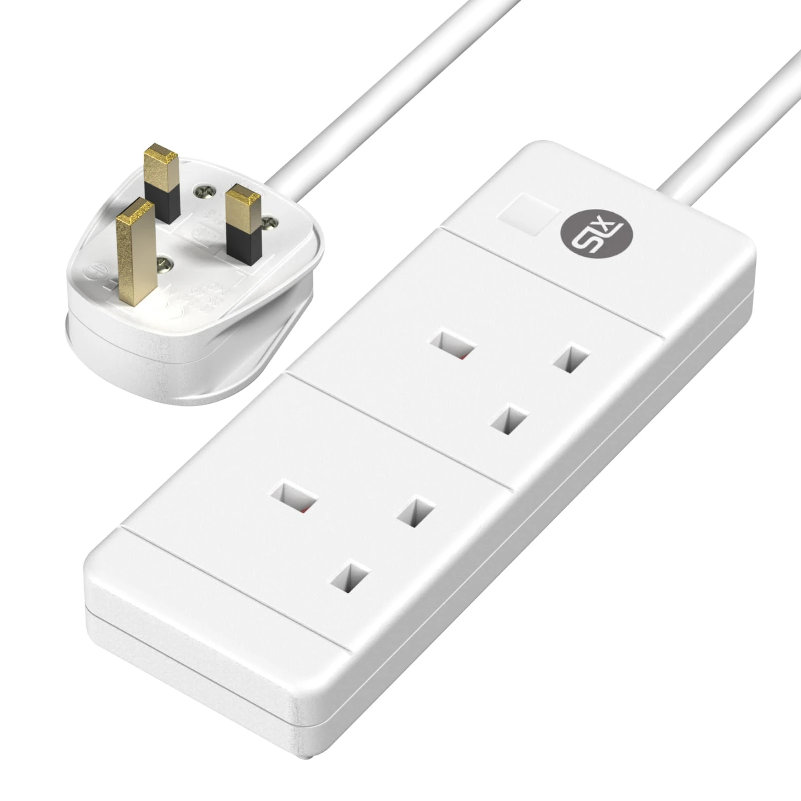 SLx Extension Lead 2m 2 Way Gang Socket 13A UK Plug 3 Pin Mains Power Extension Cord Compact Travel Power Strip White