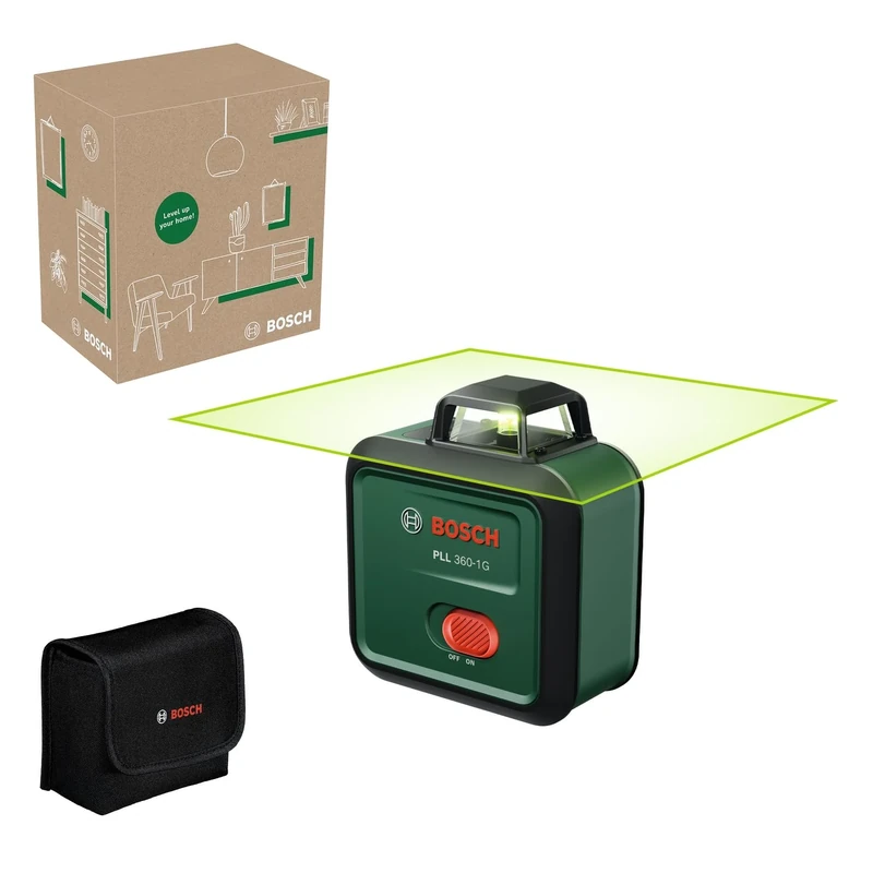 Bosch Plane Laser PLL 360-1G (360° Green Laser, self-Levelling, ±0.4 mm/m Accuracy, Integrated Rechargeable Li-ion Battery, USB-C® Charging, in E-Commerce Cardboard Box)