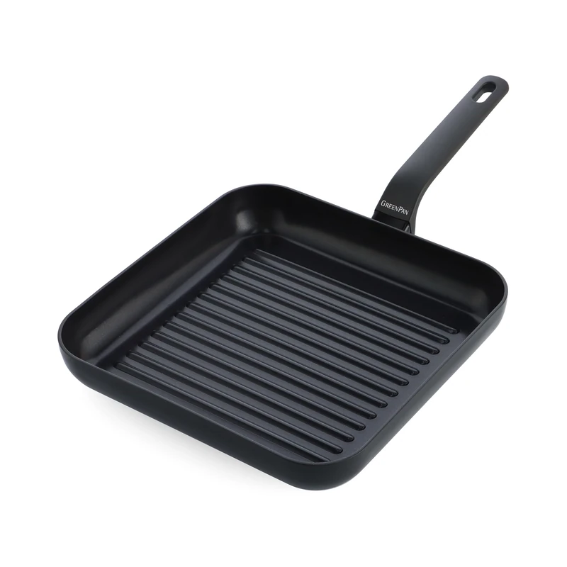 GreenPan Open Square Grill Pan, 28.6cm Non-Stick Aluminum for Grilling, Induction Compatible, Black