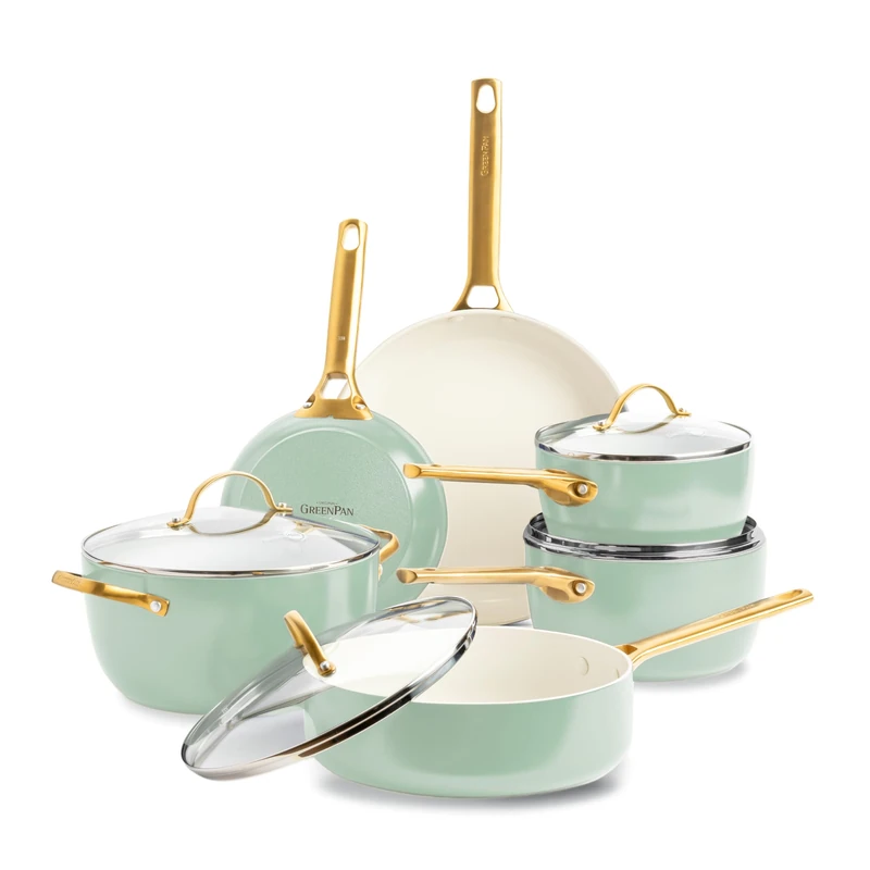 GreenPan 6 Piece Non-Stick Aluminium Cookware Set for Comprehensive Cooking, Induction Compatible, Pastel Green
