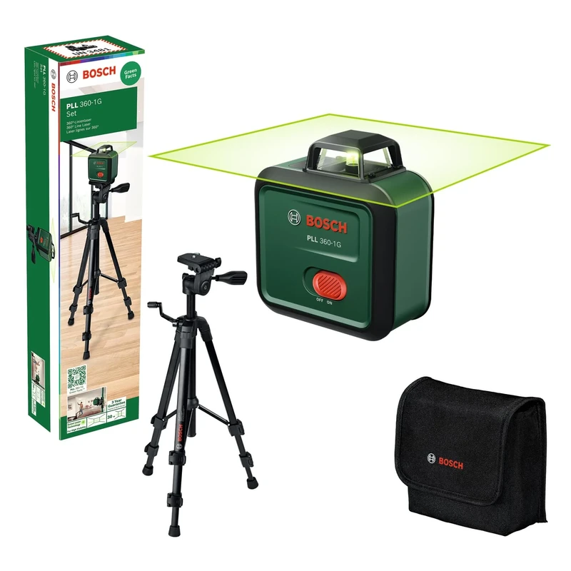 Bosch Plane Laser PLL 360-1G (360° Green Laser, self-Levelling, ±0.4 mm/m Accuracy, Integrated Rechargeable Li-ion Battery, USB-C® Charging, in Cardboard Box)