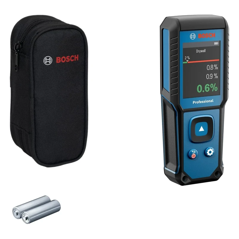 Bosch Professional pinless Moisture Meter GMM 1-15 (Non-invasive, Measures 37 Wood Types and 10 Building Materials, IP65 Rating, 2X AA Batteries, Pouch)