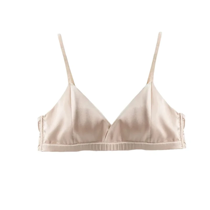 REHJJDFD Women's Silk Bra 3/4 Cups Everyday Wear Bra Lining Wire Free Wireless Underwear Nude L