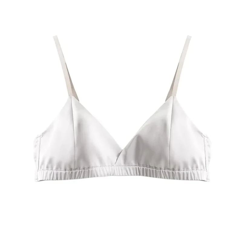 REHJJDFD Women's Silk Bra 3/4 Cups Everyday Wear Bra Lining Wire Free Wireless Underwear Silver Gray L