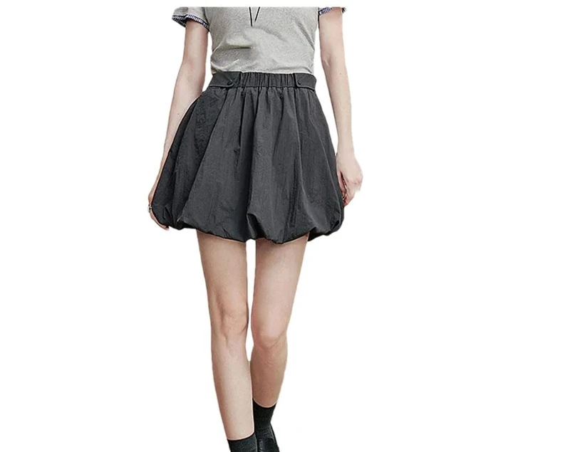 Women Dark Gray Puffy Mini Skirt - Elastic Waist, Breathable Nylon