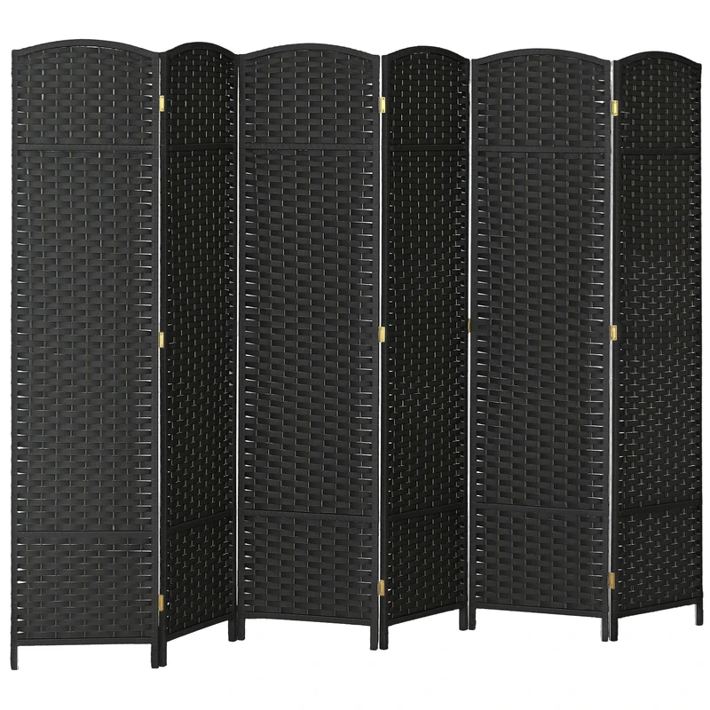HOMCOM 6-Piece Screen 240 x 170 cm Room Divider Foldable Pine Wood Privacy Screen Room Divider for Living Room Black - Image 1