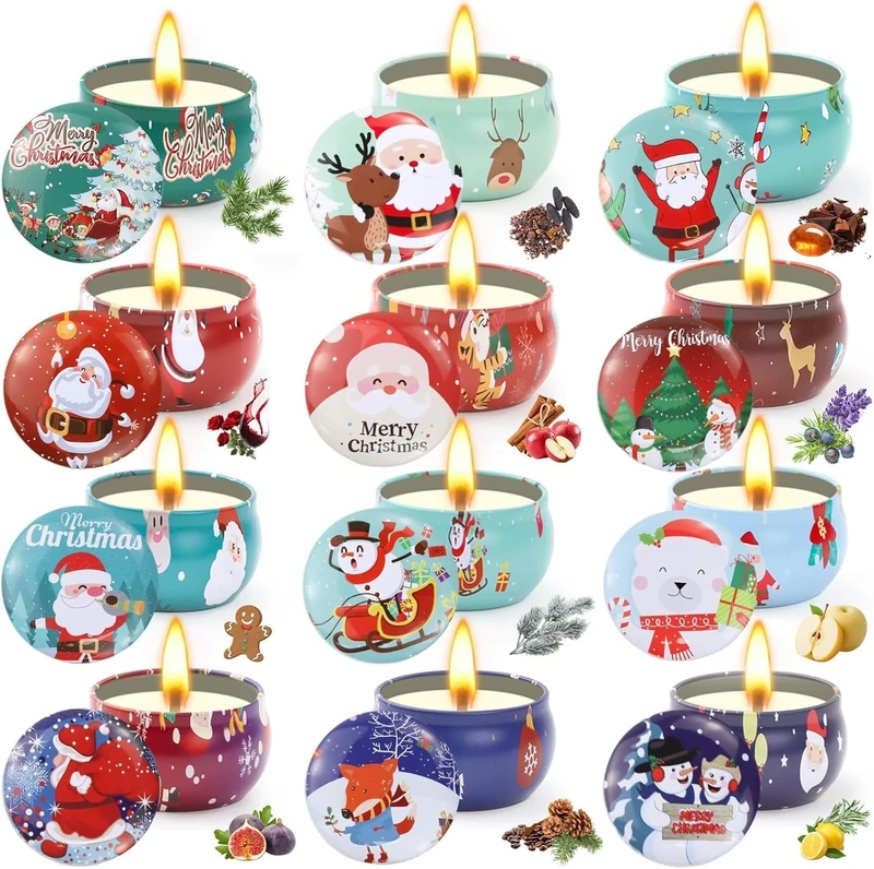 Christmas Scented Candle Gift 12 Pack, Aromatherapy Jar Candle Gifts, Natural Soy Wax Long Lasting Scented Candle Set for Women, Scented Candles Set for Christmas Thanksgiving Birthday Valentine Day