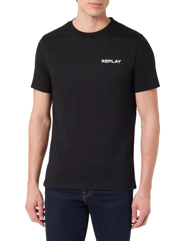 Replay Men's Short-Sleeved Crew Neck T-Shirt, Black 098 (Black), L