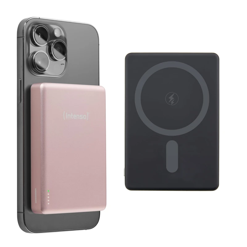 Intenso MW10000 Magnetic Power Bank 10000 mAh - MagSafe Compatible, Wireless Charging 15W, USB-C PD 20W, for iPhone & Android - Tested in Germany - Rose