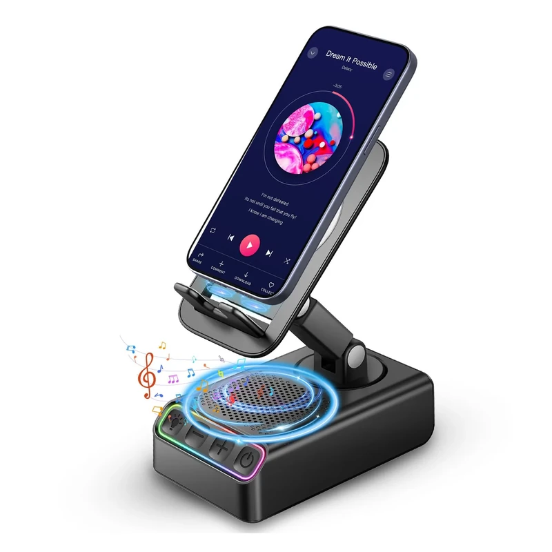 Hupoaf Phone Stand with Bluetooth Speaker with Sensing Playback, Foldable Phone Charger Stand with Wireless Speaker, Birthday Gifts for Men,Gadgets for Men, Sensing and Bluetooth Mode