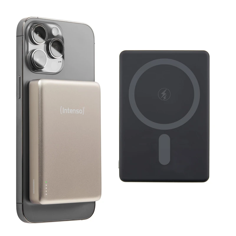 Intenso MW10000 Magnetic Power Bank 10000 mAh - MagSafe Compatible, Wireless Charging 15W, USB-C PD 20W, for iPhone & Android - Tested in Germany - Champagne