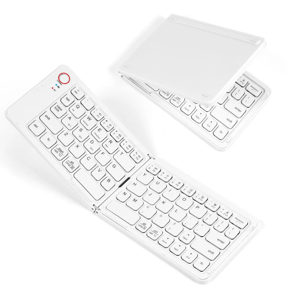Aolso Foldable Bluetooth Keyboard,Pocket Size Portable Keyboard with Number Pad,Mini Wireless Folding Keyboards for iOS Android Windows PC Tablet phone ipad-White