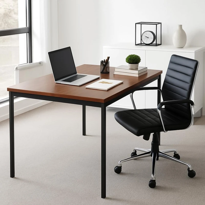 FurnitureR Brown Rectangular Conference Tables for 4 to 6 People, Thick Wooden Tray with Metal Structure, for Training, Meetings, Conferences, 120x70x75cm - Image 1