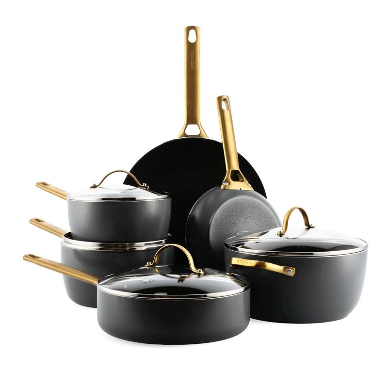 GreenPan Cookware Set, 6-Piece Non-Stick Aluminum for Versatile Cooking, Induction Compatible, Black