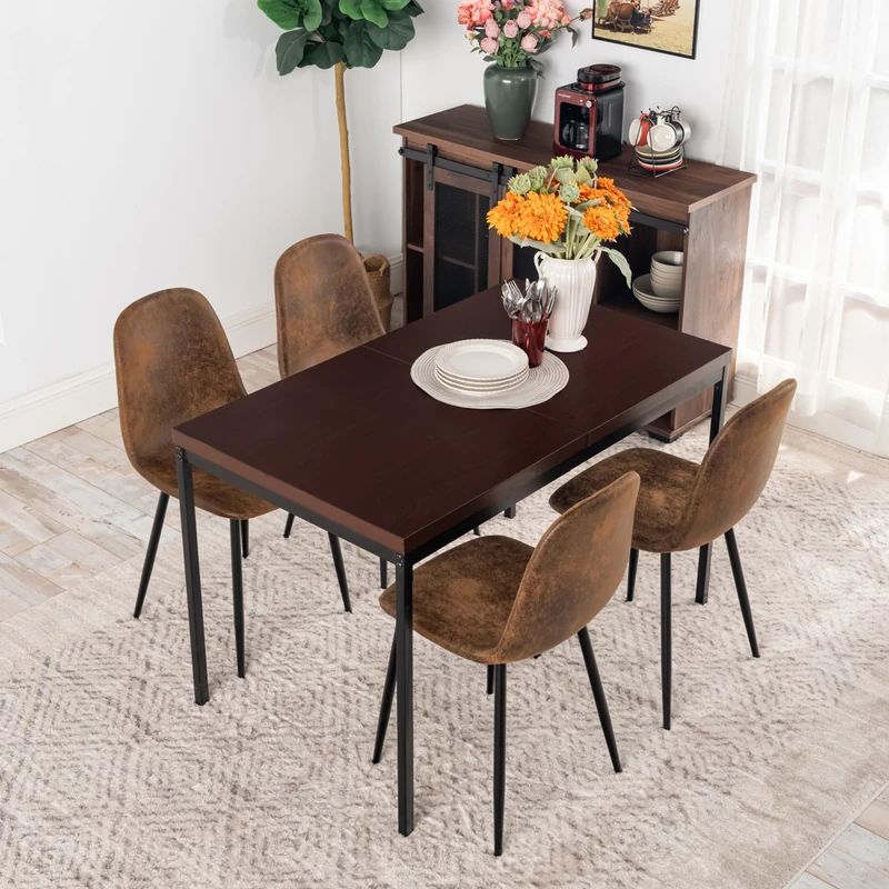 FurnitureR Living Room Tables in Brown, Clean and Elegant Style for 4 to 6 People, Thick Wood Top with Metal Frame, for Kitchen, Dining Room, Living Room, 120 x 70 x 75 cm