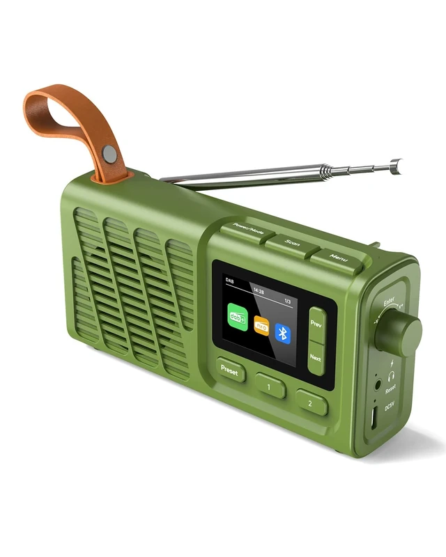 pinci Portable DAB Radio with Bluetooth, USB Rechargeable FM Radio, Battery Powered Digital Radios with Stylish Handle, 40 Presets Stations, Sleep Timer/Dual Alarms Clock, Large Colour Display, Green