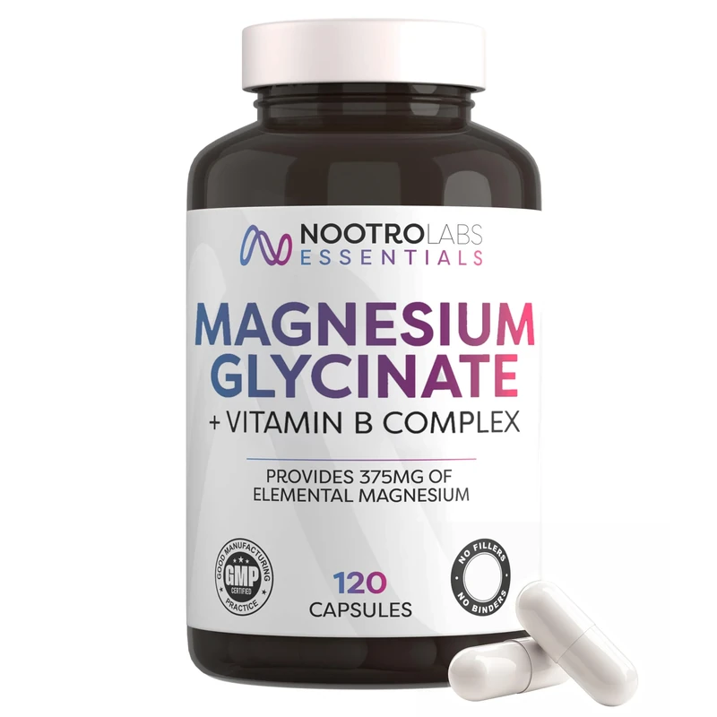 Nootro Essentials Magnesium Glycinate Capsules with Vitamin B Complex for Sleep, Calm & Muscle Support, Vegan (60 Servings - 2 Capsules Daily)