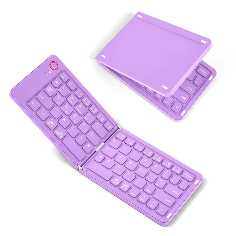 Aolso Foldable Bluetooth Keyboard,Pocket Size Portable Keyboard with Number Pad,Mini Wireless Folding Keyboards for iOS Android Windows PC Tablet phone ipad-Purple