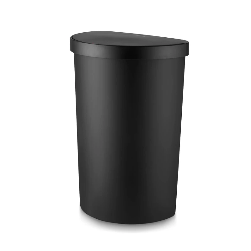 Tower Curved Sensor Bin with Liner Retainer Ring, Durable PP Body, Battery Operated, 50L, Black