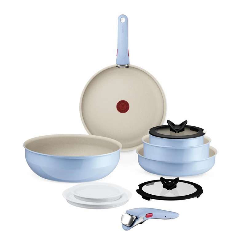 Tefal Ingenio Serenity 11-Piece Cookware Set, Mineralia Non-Stick Coating, Space-Saving, Stackable, Suitable for All Hobs, Dishwasher Safe, Calm Blue, L827SB04 - Image 1