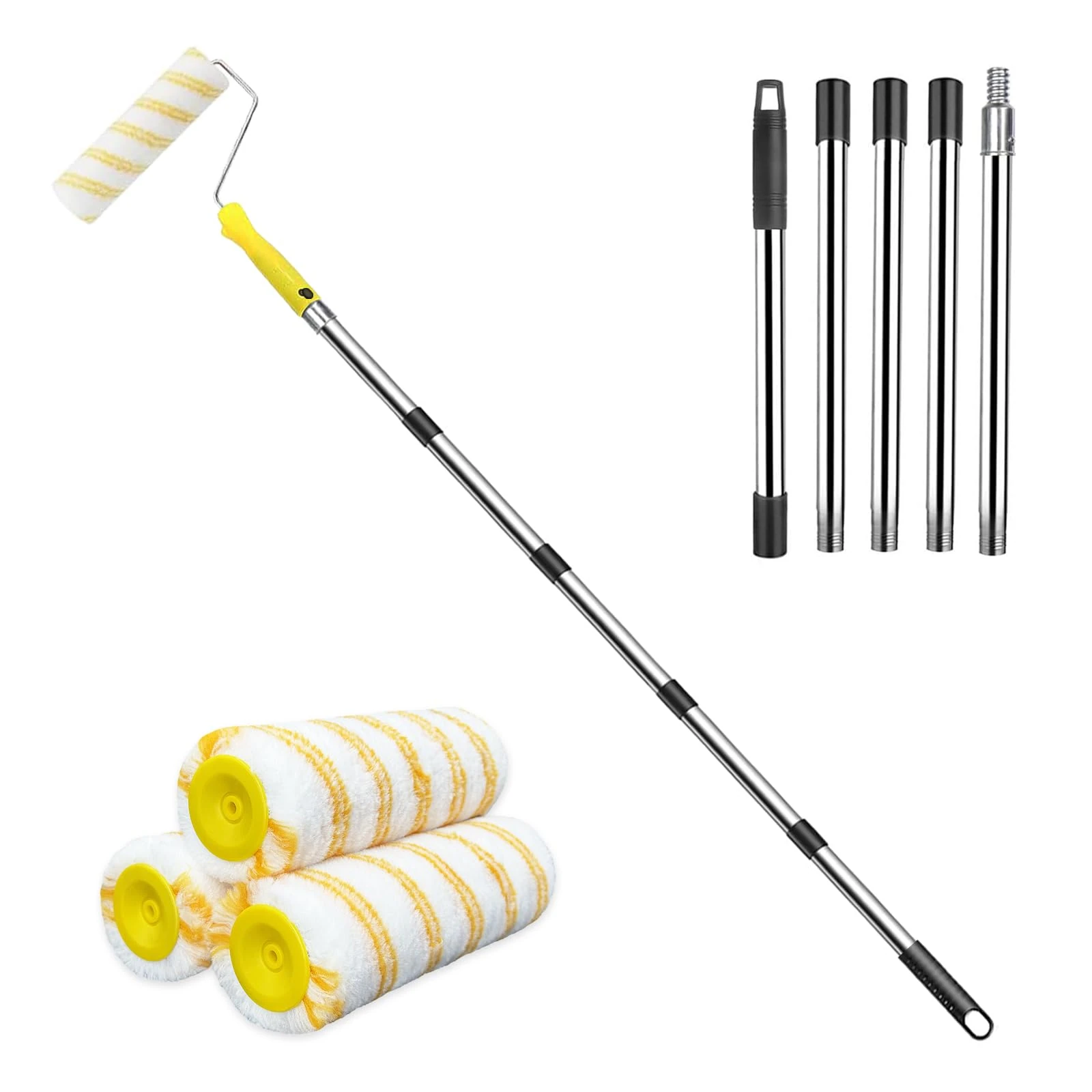 2M+-Paint Roller,Paint Rollers with Extended and Removable Handles，extendable Paint Roller+Thickened Rod Paint Roller Extension Pole, Mural Brush for Walls and Ceiling (Paint Roller Kits)