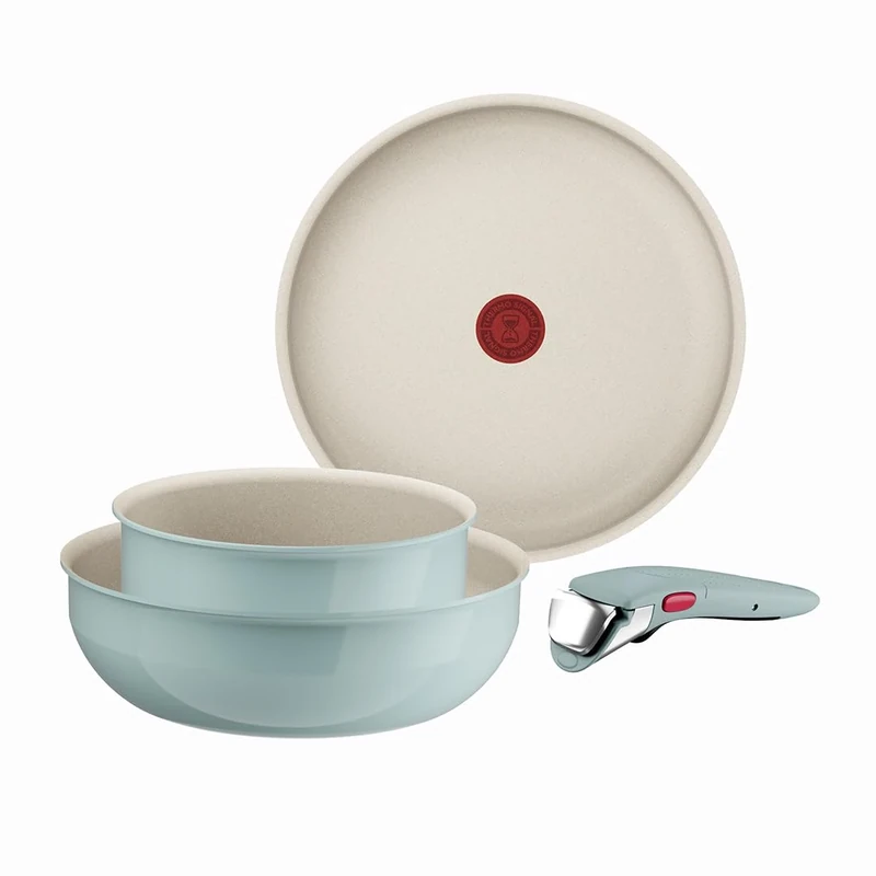 Tefal Ingenio Green 4-Piece Non-Stick Cookware Set – Induction Frying Pan, Wok, Saucepan, Detachable Handle, Oven Safe, Stackable, Compact RV Kitchen Organiser, L8284S04