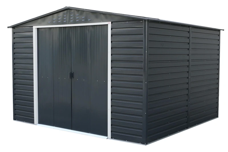 Duramax ALPINE 10 x 10 (9.75 m2) Metal Garden Shed with Metal Base, Hot-Dipped Galvanized Steel Outdoor Shed, Strong Reinforced Roof, Maintenance-Free & Weather-Resistant Storage Shed, Anthracite