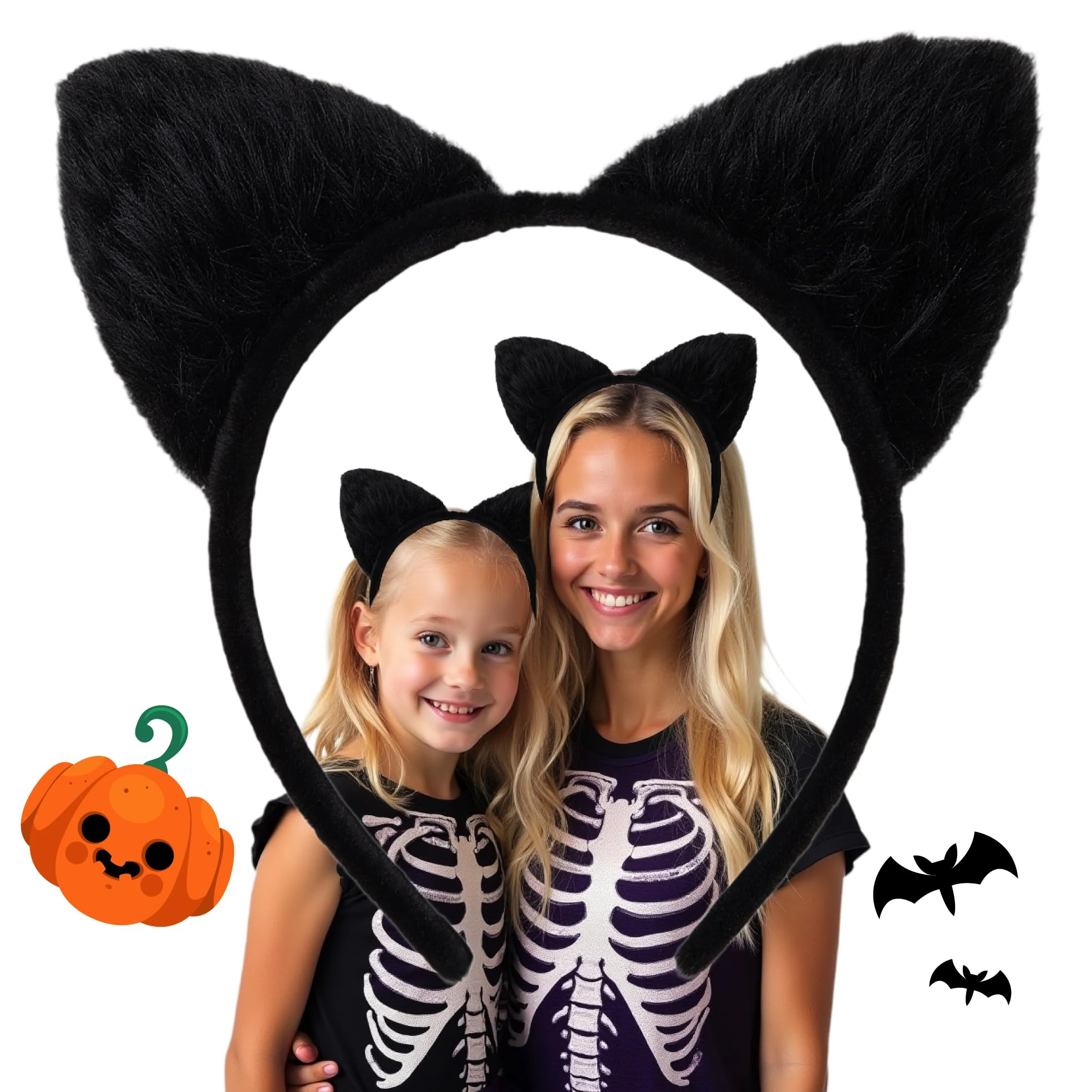 wonderCat LONDON Halloween Cat Ears Headband – Halloween Black Cat Ear Headband for Cosplay, Fancy Dress, Masquerade & Party Costumes