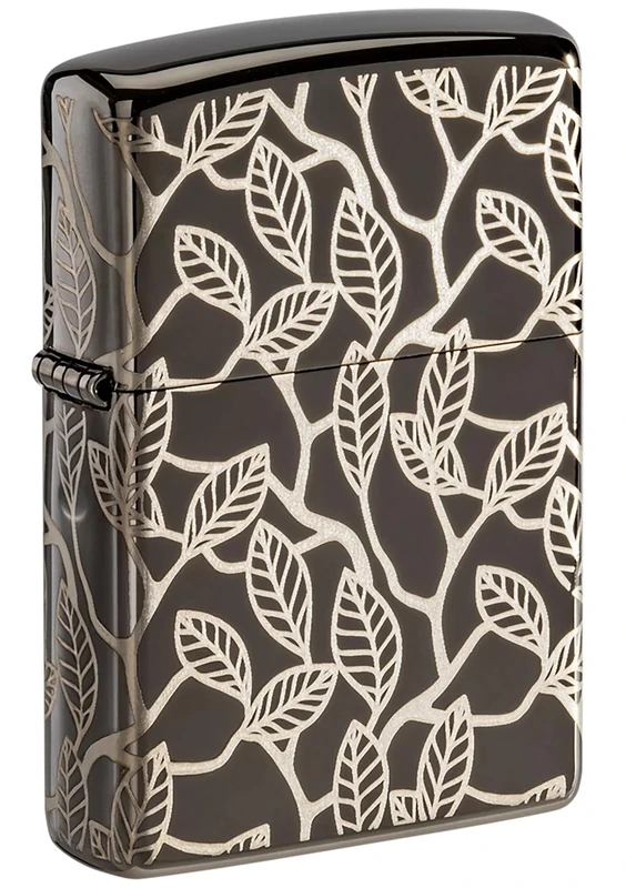 Zippo Windproof Lighter - Vine and Leaves, Black Ice, Laser 360° - Refillable - Reusable - Windproof Design - Gift Box - Made in USA - Image 1
