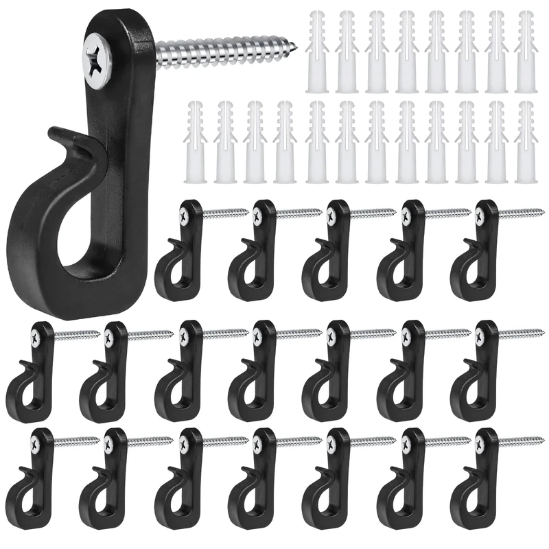 20Pack Q-Hanger Screw in Hooks Screw Hooks with Safety Buckle for Light Wire for Hanging String Lights Hanging Fairy Lights Plants, for Christmas, Festival,Patio, and Fence Decorations